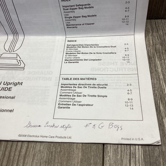 Electrolux Sanitaire System Professional Heavy Duty Upright Vacuum Owners Guide - Picture 4 of 7